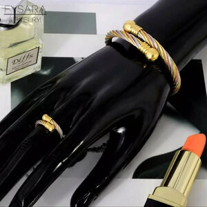 Fashion braided stainless steel  charm cuff bracelet and ring set new